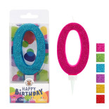 Świeczka urodzinowa TRENDHAUS Birthday Fun maxi, brokatowa, cyfra 0, mix kolorów