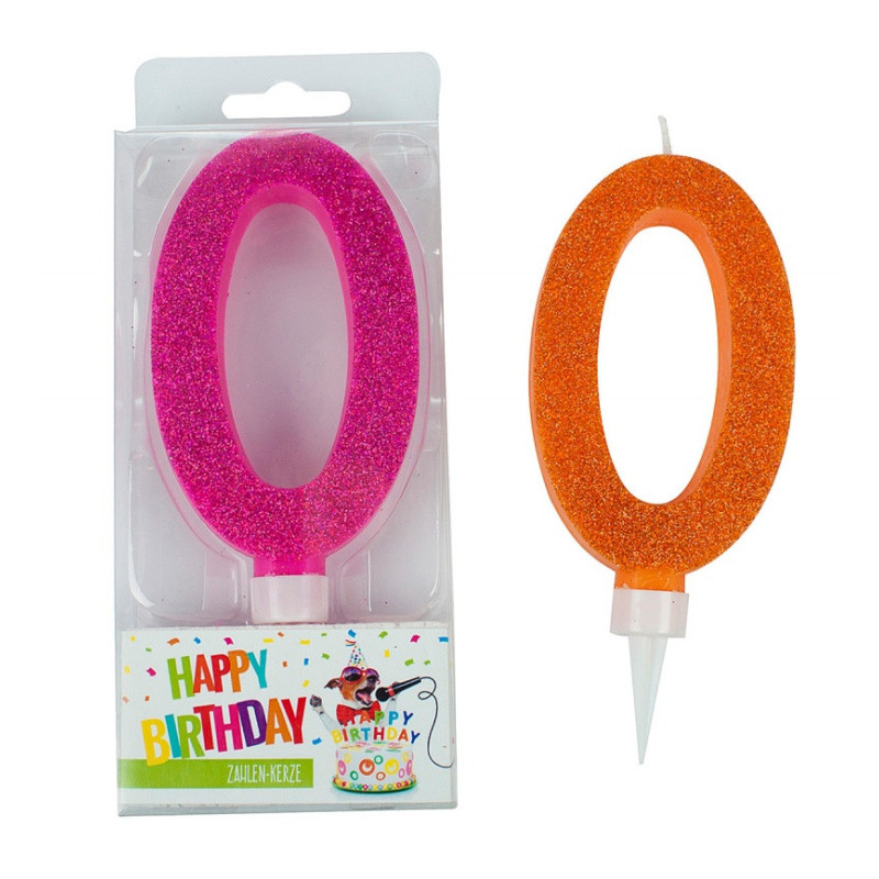Świeczka urodzinowa TRENDHAUS Birthday Fun maxi, brokatowa, cyfra 0, mix kolorów