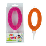 Świeczka urodzinowa TRENDHAUS Birthday Fun maxi, brokatowa, cyfra 0, mix kolorów