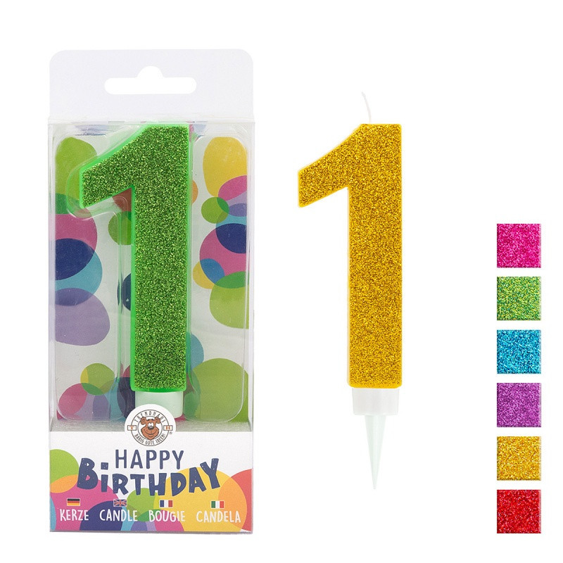 Świeczka urodzinowa TRENDHAUS Birthday Fun maxi, brokatowa, cyfra 1, mix kolorów