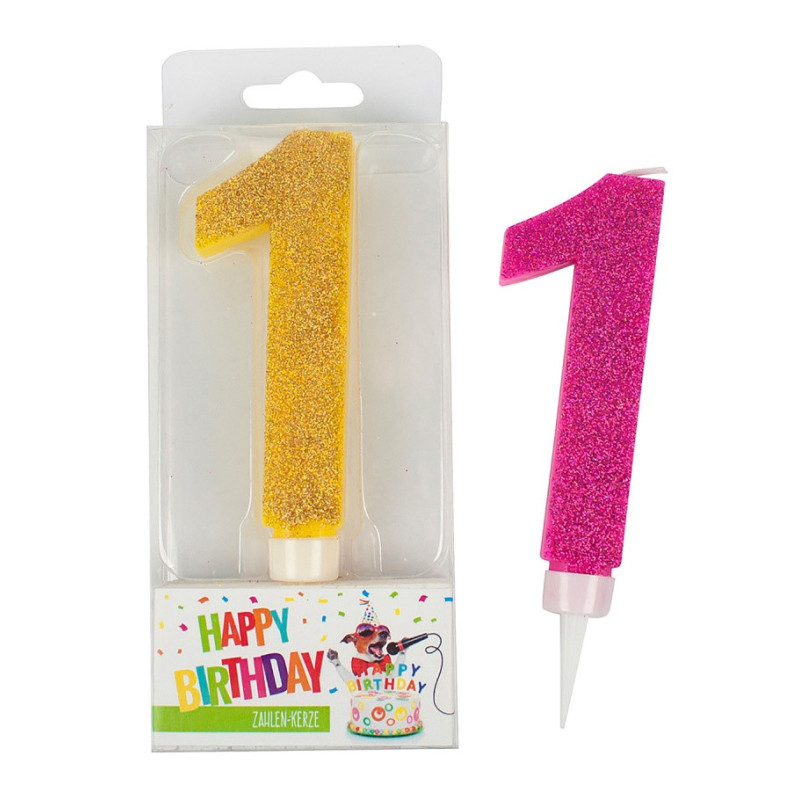 Świeczka urodzinowa TRENDHAUS Birthday Fun maxi, brokatowa, cyfra 1, mix kolorów