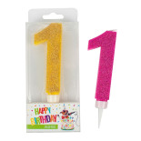 Świeczka urodzinowa TRENDHAUS Birthday Fun maxi, brokatowa, cyfra 1, mix kolorów