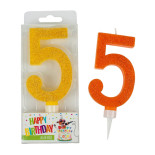Świeczka urodzinowa TRENDHAUS Birthday Fun maxi, brokatowa, cyfra 5, mix kolorów