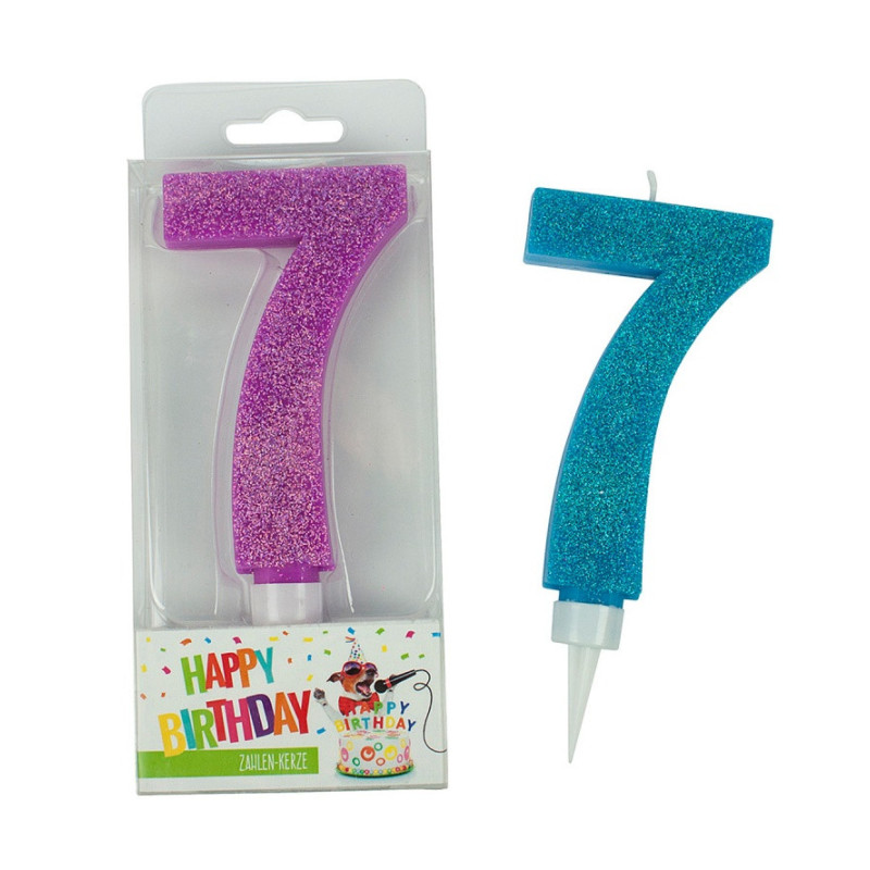 Świeczka urodzinowa TRENDHAUS Birthday Fun maxi, brokatowa, cyfra 7, mix kolorów