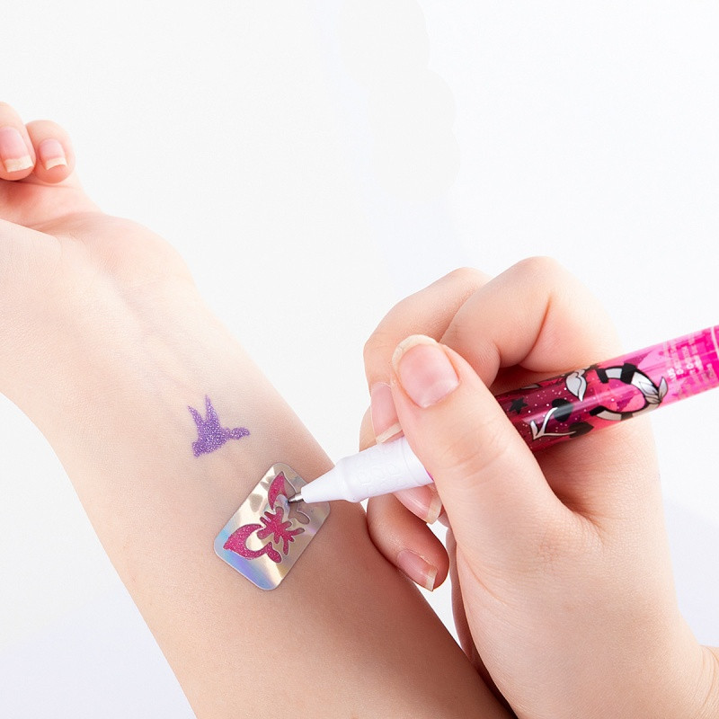 Długopisy żelowe TRENDHAUS Tattoo Studio Gliter, ze wzornikiem, 10,6 cm, 3 szt., etui, mix kolorów