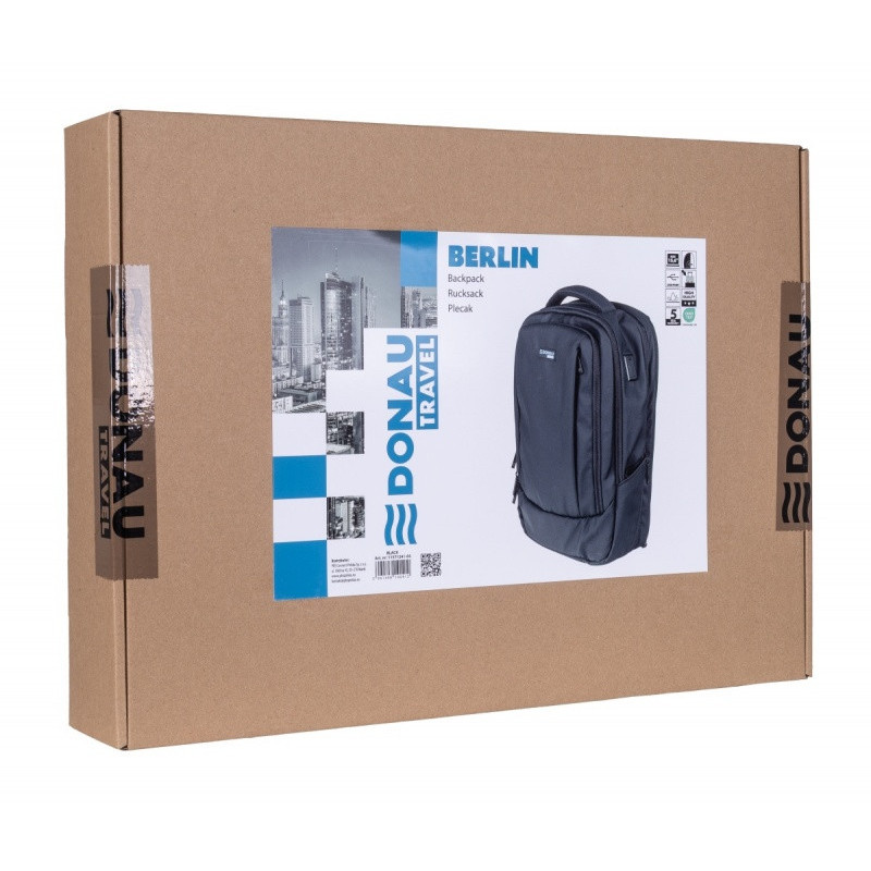 Plecak DONAU TRAVEL Berlin, 15,6", 16l, USB + kabel, czarny
