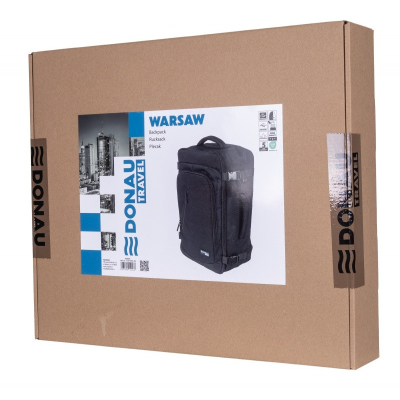 Plecak DONAU TRAVEL Warsaw, 15,6", 23l, USB + kabel, czarny