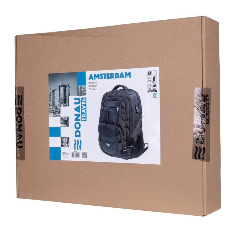 Plecak DONAU TRAVEL Amsterdam, 17", 35l, USB + kabel USB-C, czarny