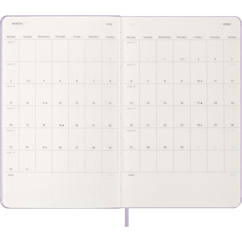 Kalendarz dzienny MOLESKINE 2026, 12M, L, twarda oprawa, 13x21cm, pastel lilac