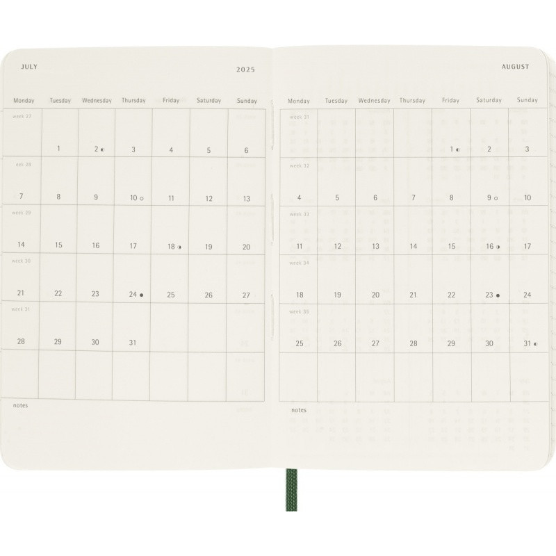 Kalendarz dzienny MOLESKINE 2026, 12M, P, miękka oprawa, 9x14cm, myrtle green