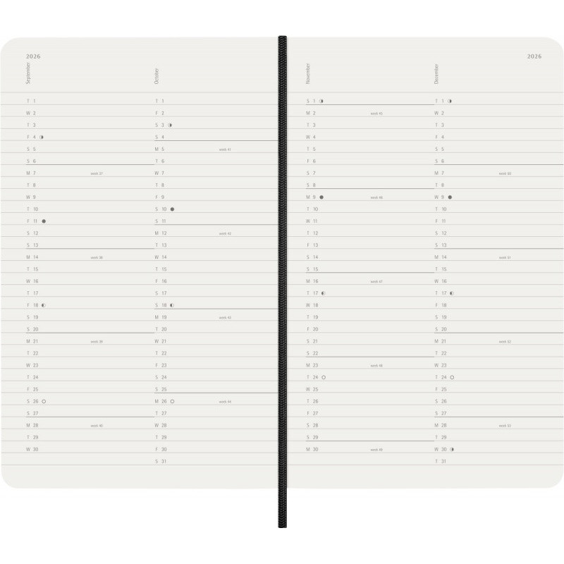 Kalendarz miesięczny MOLESKINE 2026, 12M, L, miękka oprawa, 13x21cm, czarny