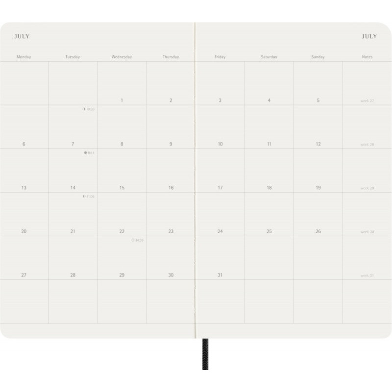 Kalendarz miesięczny MOLESKINE 2026, 12M, L, miękka oprawa, 13x21cm, czarny