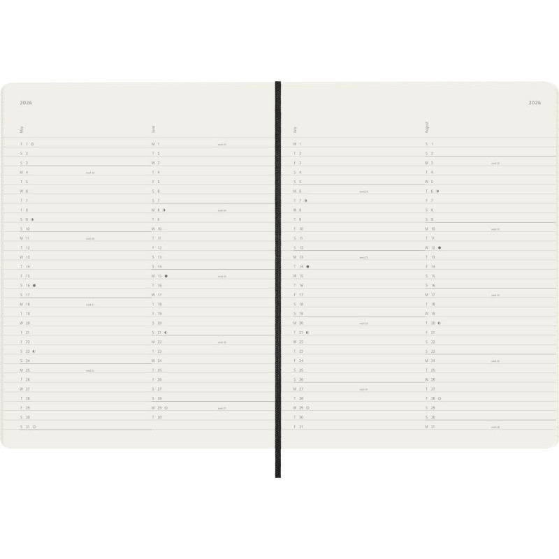 Kalendarz miesięczny MOLESKINE 2026, 12M, XL, miękka oprawa, 19x25cm, czarny