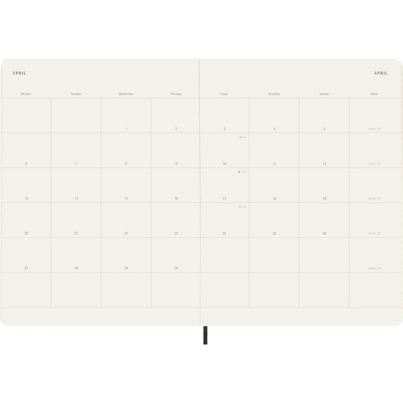 Kalendarz miesięczny MOLESKINE 2026, 12M, XL, miękka oprawa, 19x25cm, czarny