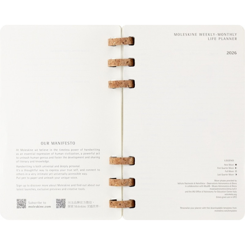 Kalendarz tygodniowy/miesięczny na spirali MOLESKINE 2026, 12M, L, miękka oprawa, 13x21cm, czarny