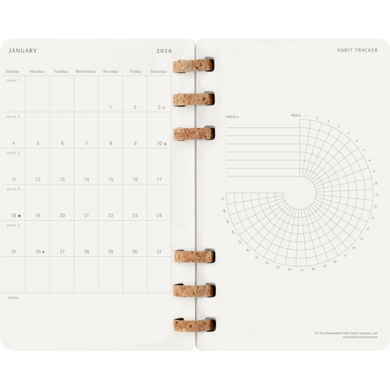 Kalendarz tygodniowy/miesięczny na spirali MOLESKINE 2026, 12M, L, miękka oprawa, 13x21cm, czarny