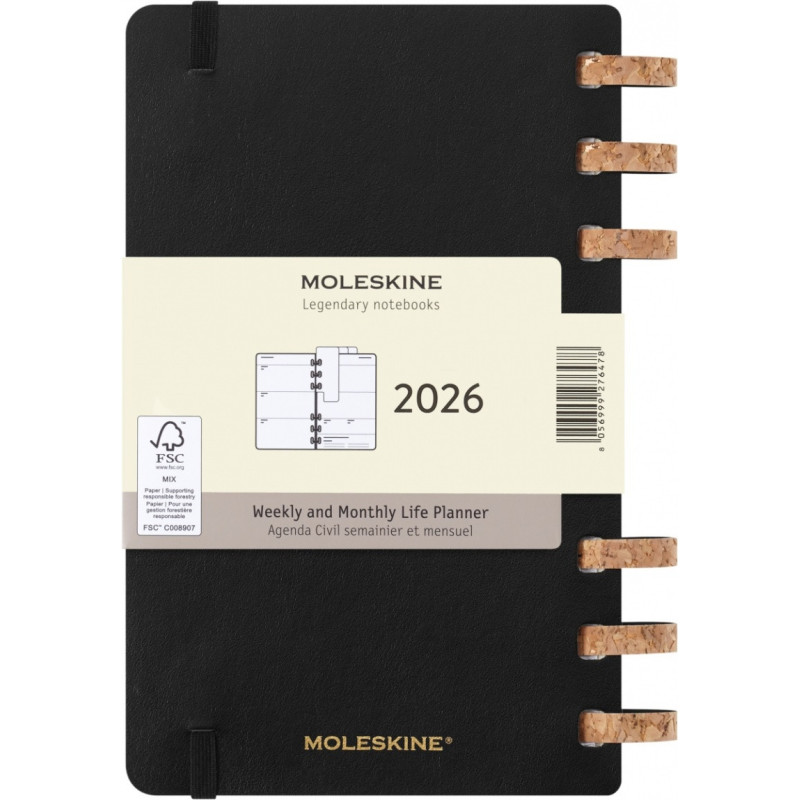Kalendarz tygodniowy/miesięczny na spirali MOLESKINE 2026, 12M, L, miękka oprawa, 13x21cm, czarny