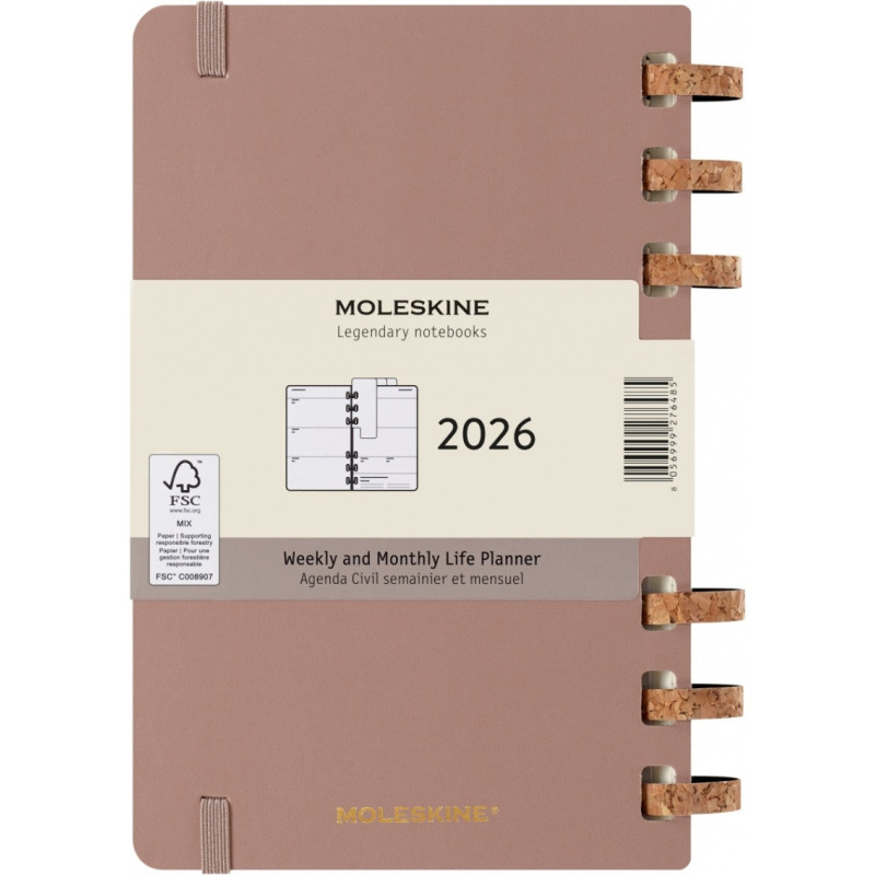 Kalendarz tygodniowy/miesięczny na spirali MOLESKINE 2026, 12M, L, twarda oprawa, 13x21cm, crush almond