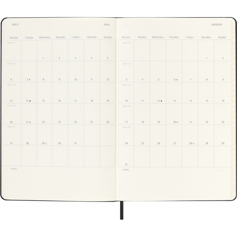 Kalendarz tygodniowy horyzontalny MOLESKINE 2025/26, 18M, L, twarda oprawa, 13x21cm, czarny