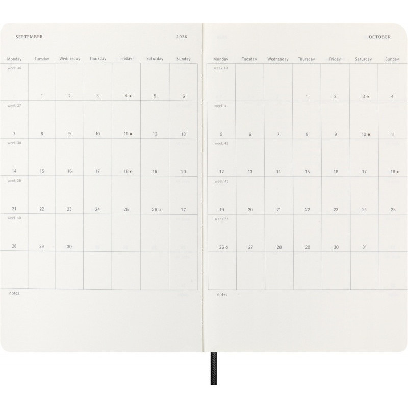 Kalendarz tygodniowy horyzontalny MOLESKINE 2026, 12M, L, miękka oprawa, 13x21cm, czarny