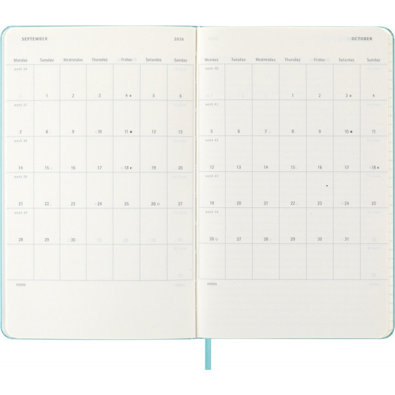 Kalendarz tygodniowy MOLESKINE 2025/26, 18M, L, twarda oprawa, 13x21cm, aquamarine