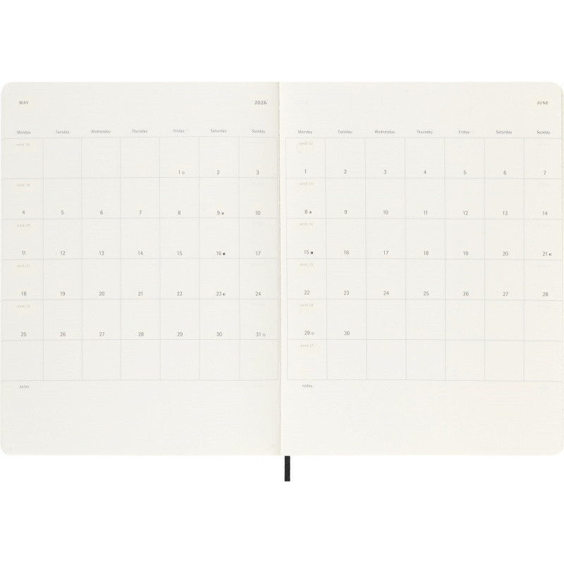 Kalendarz tygodniowy MOLESKINE 2025/26, 18M, XL, miękka oprawa, 19x25cm, czarny