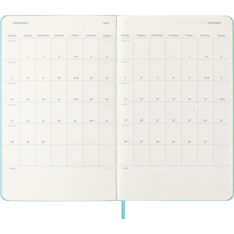 Kalendarz tygodniowy MOLESKINE 2026, 12M, L, twarda oprawa, 13x21cm, aquamarine