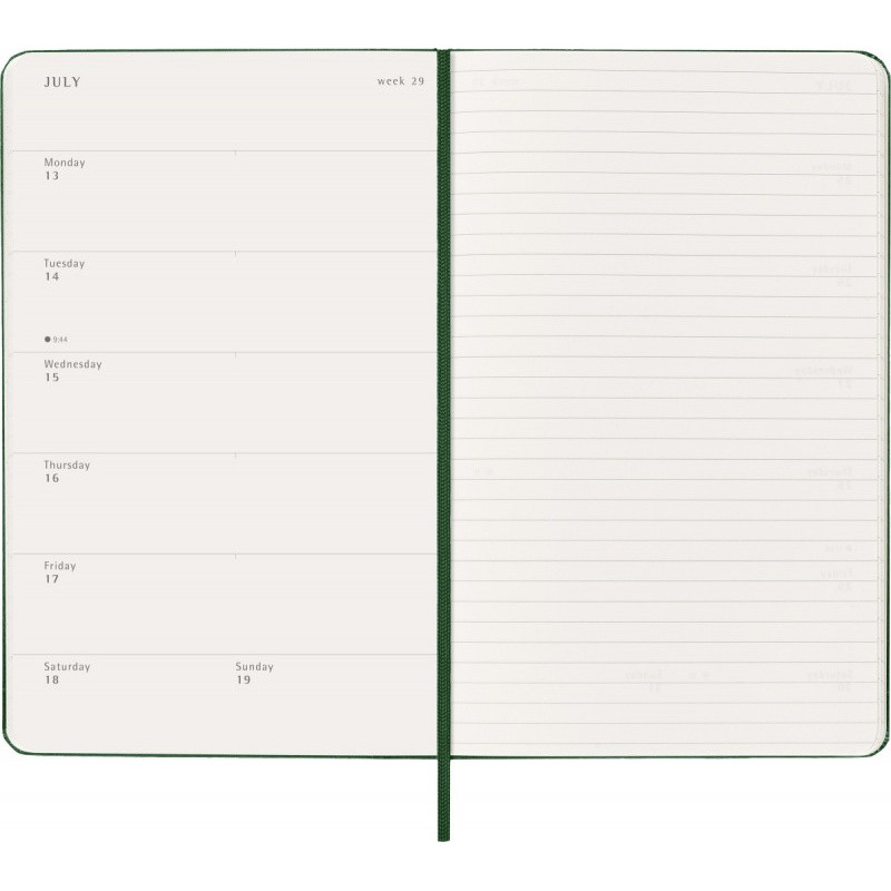 Kalendarz tygodniowy MOLESKINE 2026, 12M, L, twarda oprawa, 13x21cm, myrtle green