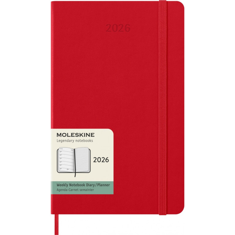 Kalendarz tygodniowy MOLESKINE 2026, 12M, L, twarda oprawa, 13x21cm, scarlet red