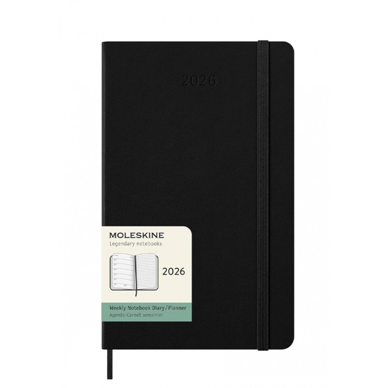 Kalendarz tygodniowy MOLESKINE 2026, 12M, L, twarda oprawa, 13x21cm, czarny