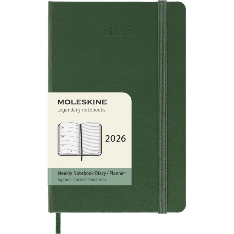 Kalendarz tygodniowy MOLESKINE 2026, 12M, P, twarda oprawa, 9x14cm, myrtle green