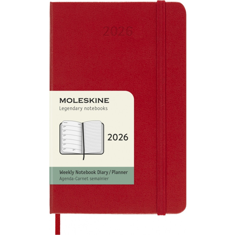 Kalendarz tygodniowy MOLESKINE 2026, 12M, P, twarda oprawa, 9x14cm, scarlet red