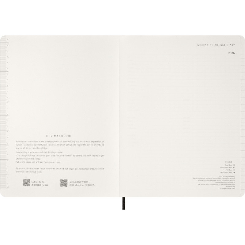 Kalendarz tygodniowy vertykalny MOLESKINE 2026, 15M, XXL, miękka oprawa, 23,5x28cm, czarny