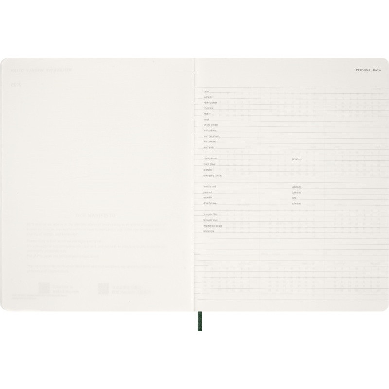 Kalendarz tygodniowy vertykalny MOLESKINE 2026, 15M, XXL, miękka oprawa, 23,5x28cm, myrtle green