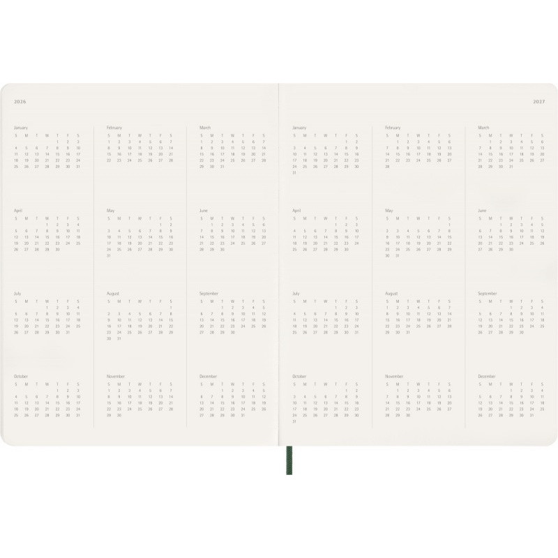 Kalendarz tygodniowy vertykalny MOLESKINE 2026, 15M, XXL, miękka oprawa, 23,5x28cm, myrtle green