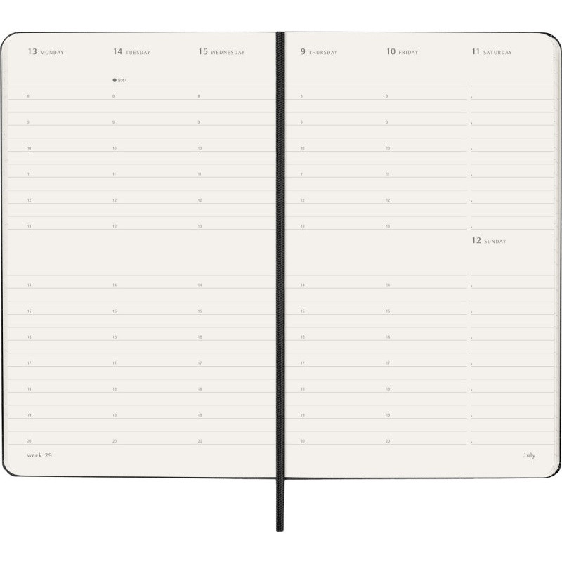 Kalendarz tygodniowy vertykalny MOLESKINE 2026, 12M, L, twarda oprawa, 13x21cm, czarny