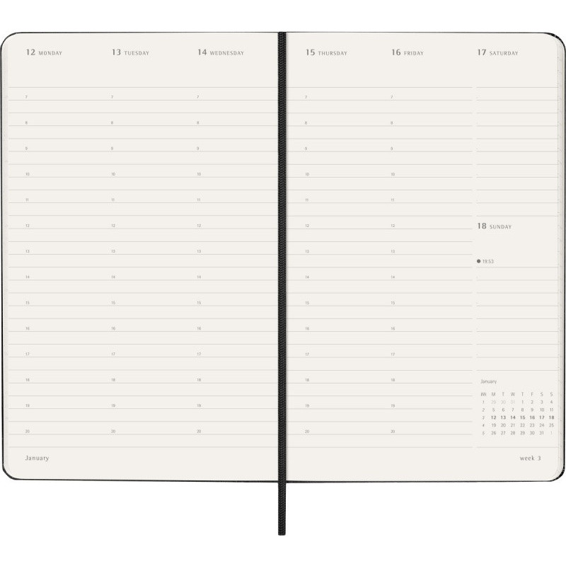Kalendarz tygodniowy vertykalny MOLESKINE Pro 2026, 12M, L, twarda oprawa, 13x21cm, czarny