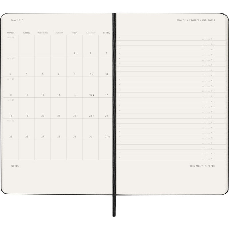 Kalendarz tygodniowy vertykalny MOLESKINE Pro 2026, 12M, L, twarda oprawa, 13x21cm, czarny
