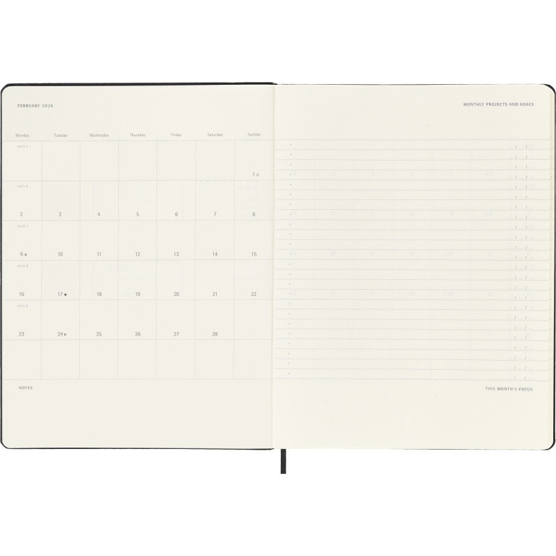 Kalendarz tygodniowy vertykalny MOLESKINE Pro 2026, 12M, XL, twarda oprawa, 19x25cm, czarny