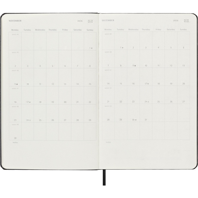 Kalendarz tygodniowy MOLESKINE Smart 2026, 12M, L, twarda oprawa, 13x21cm, czarny