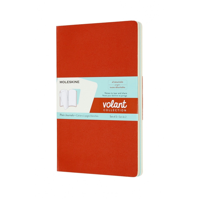Zestaw 2 zeszytów MOLESKINE Volant, L, 13x21cm, gładki, 96 stron, coral orange/aquamarine