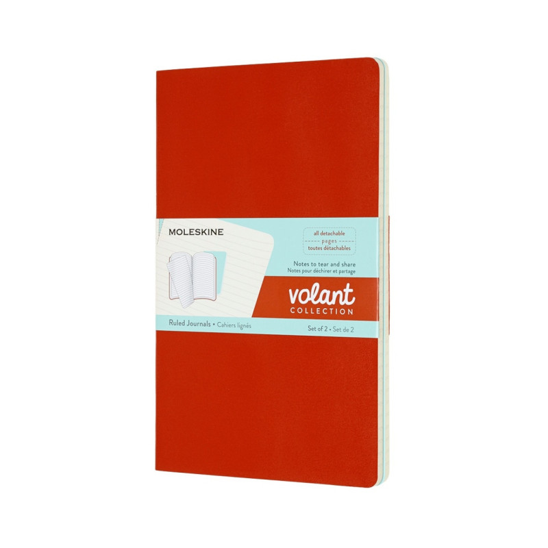 Zestaw 2 zeszytów MOLESKINE Volant, L, 13x21cm, w linie, 96 stron, coral orange/aquamarine