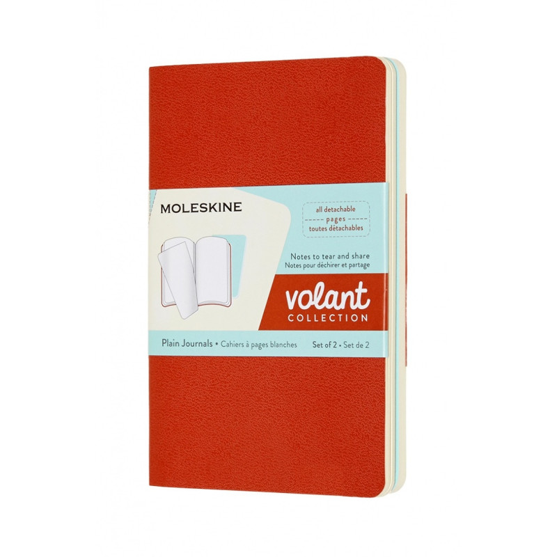 Zestaw 2 zeszytów MOLESKINE Volant, P, 9x14cm, gładki, 80 stron, coral orange/aquamarine