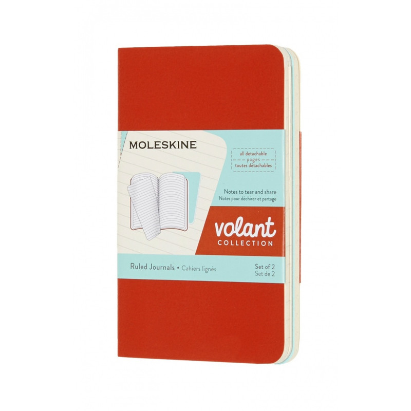 Zestaw 2 zeszytów MOLESKINE Volant, XS, 6,5x10,5cm, w linie, 56 stron, coral orange/aquamarine