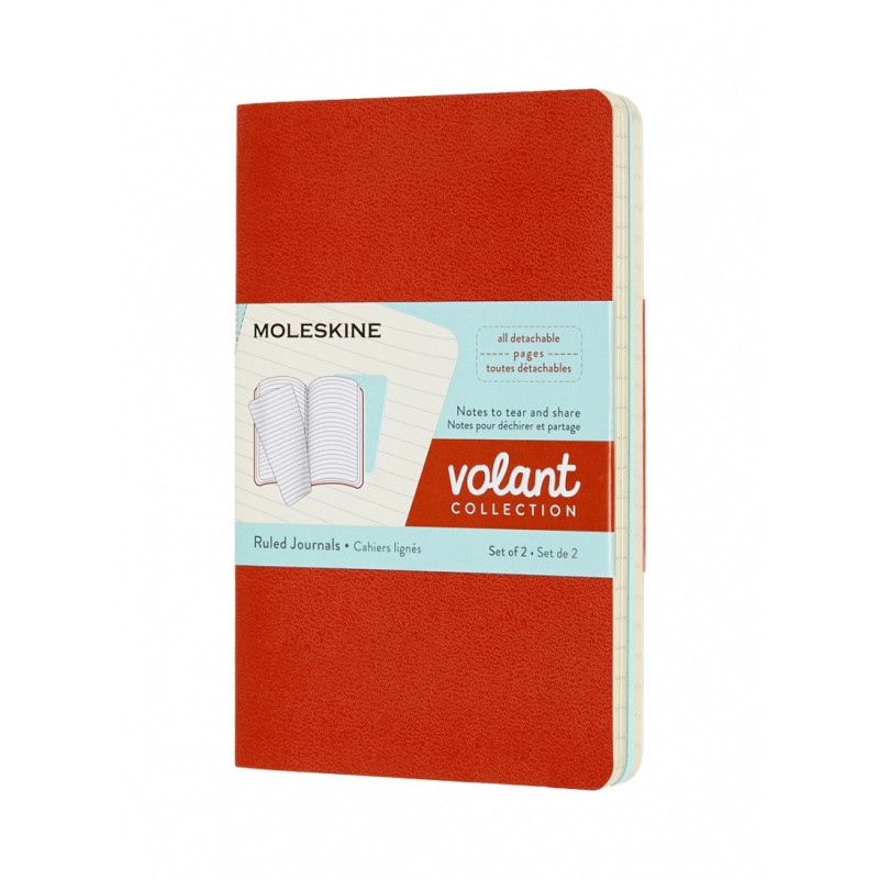 Zestaw 2 zeszytów MOLESKINE Volant, P, 9x14cm, w linie, 80 stron, coral orange/aquamarine