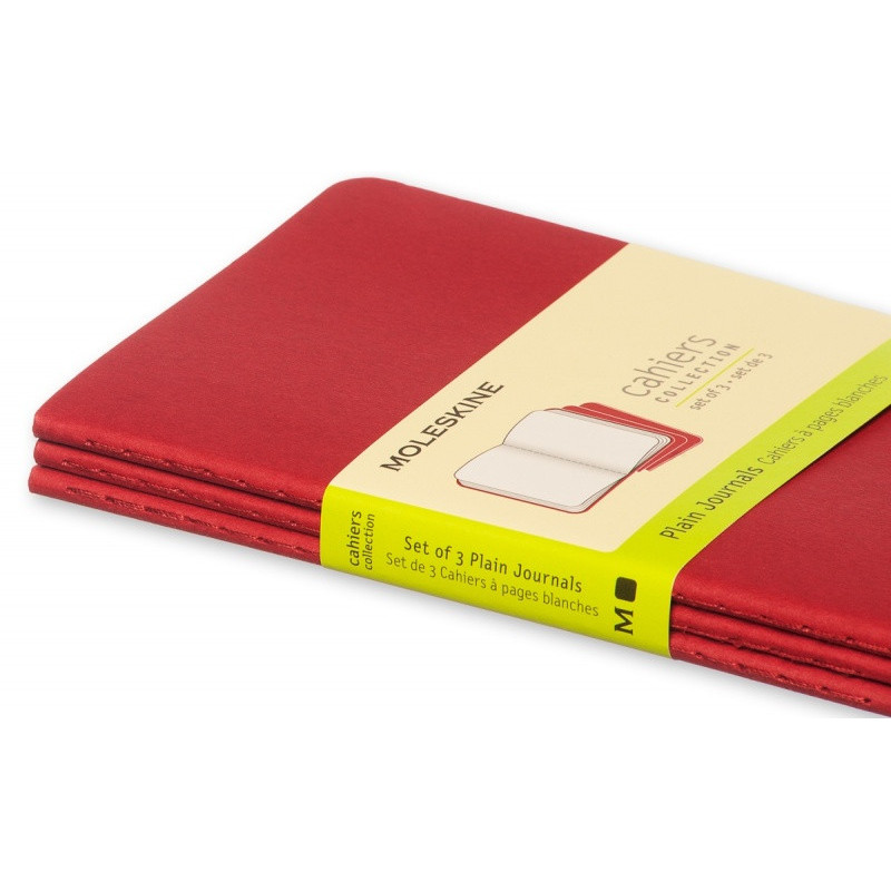 Zestaw 3 zeszytów MOLESKINE Cahier Journals, P, 9x14cm, gładki, 64 strony, cranberry red