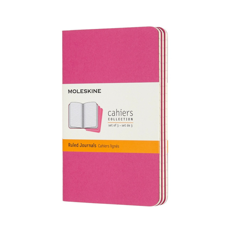 Zestaw 3 zeszytów MOLESKINE Cahier Journals, P, 9x14cm, w linie, 64 strony, kinetic pink
