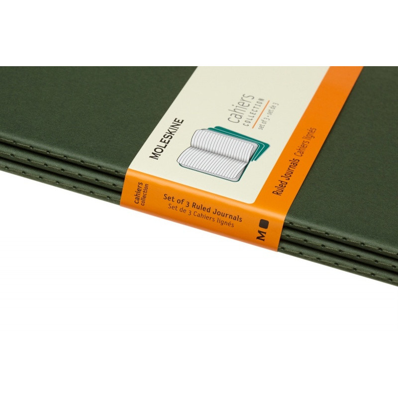Zestaw 3 zeszytów MOLESKINE Cahier, L, 13x21cm, w linie, 80 stron, myrtle green