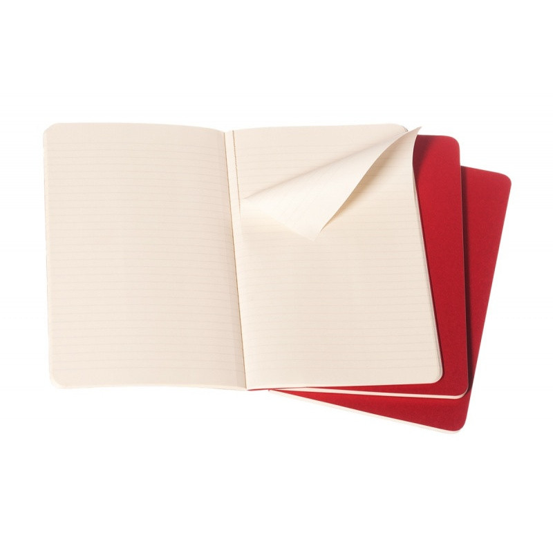 Zestaw 3 zeszytów MOLESKINE Cahier, P, 9x14cm, w linie, 64 stron, cranberry red