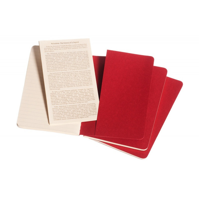 Zestaw 3 zeszytów MOLESKINE Cahier, P, 9x14cm, w linie, 64 stron, cranberry red
